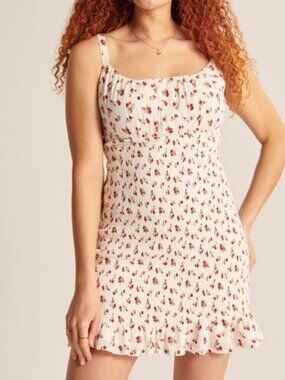 Abercrombie & Fitch Women's Size M Smocked Cherry Print Mini Dress Short White